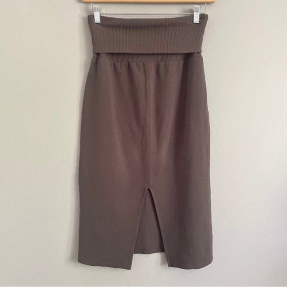 James Perse Brown Cotton Stretch Knit Fold Waistband Pull-on Midi Skirt  - 2/M - Picture 9 of 10